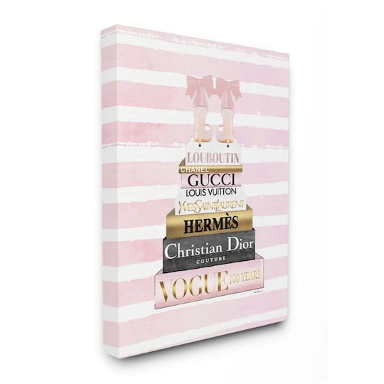 Stupell Industries Glam Fashion Heals with Bookstack and Pink Stripes Canvas Wall Art